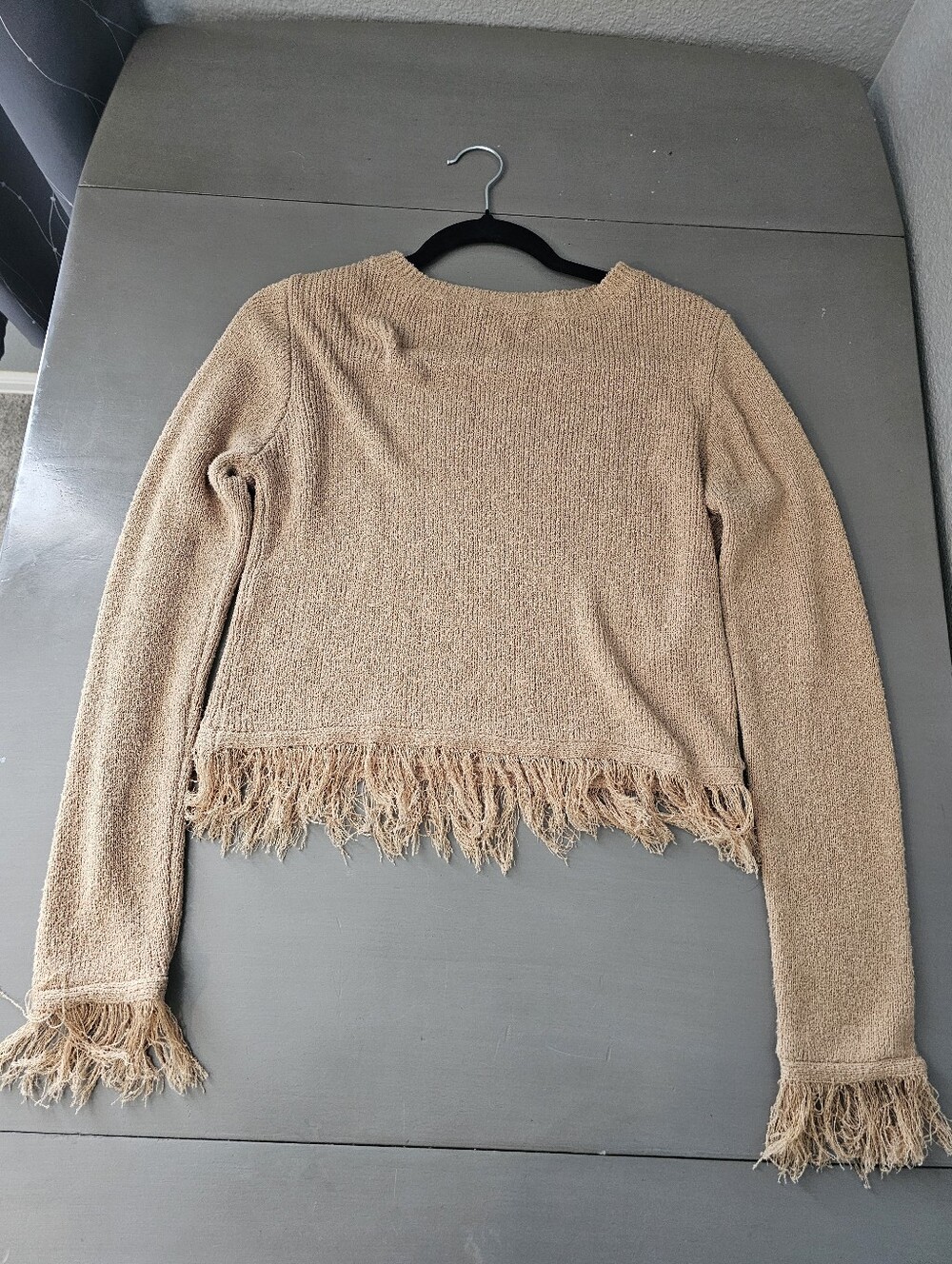VICI Coffee Chat Fringe Pullover Sweater | Tan Beige Fringe Knit Top - Picture 3 of 3
